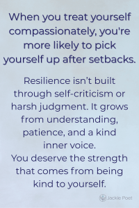 Text image explaining that self-compassion helps people recover from setbacks and build resilience; pale blue background.